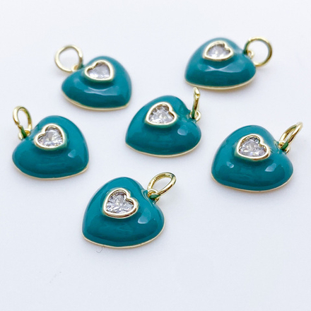 Подвеска Сердце, цвет золото+бирюзовый, размер 13*12 мм, цена за 1 шт