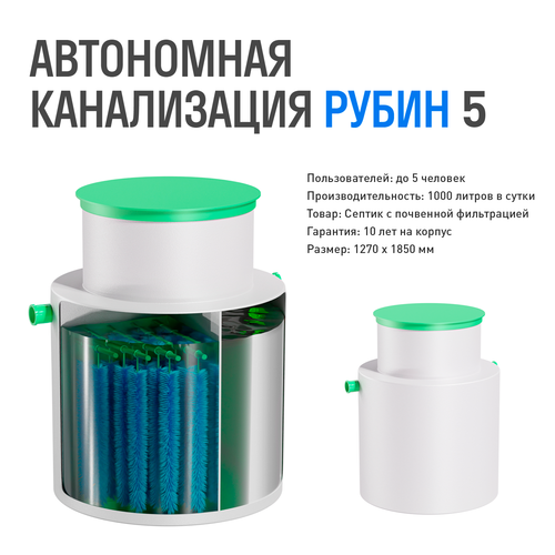 Автономная канализация - Септик - Рубин 5 - 1000 литров в сутки - до 5 человек / Сепбас