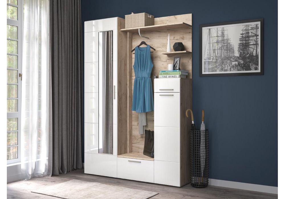 Готовая прихожая Лайн 10.16 дуб серый craft K 002 PW / белый глянец пвх