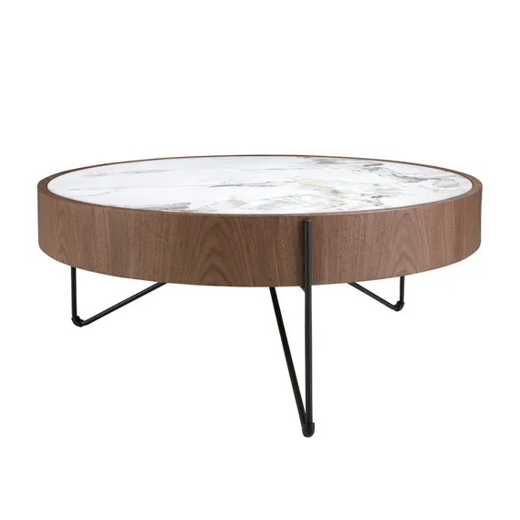 Круглый журнальный столик 2138/MH2303A из ореха и мраморной керамики