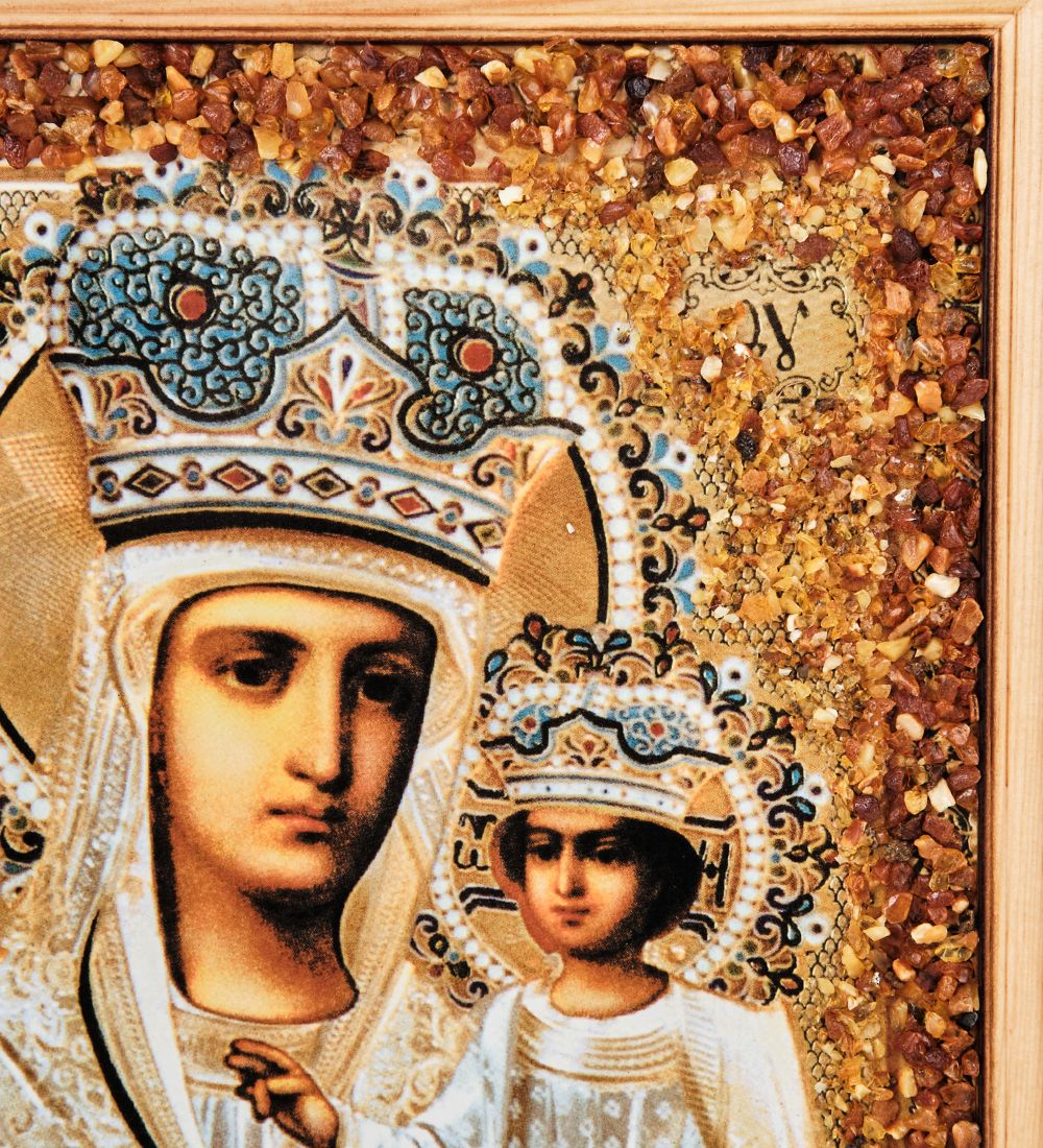 AMB-12/16 Икона Божией Матери «Тамбовская» (с янтарной крошкой) 45х55см