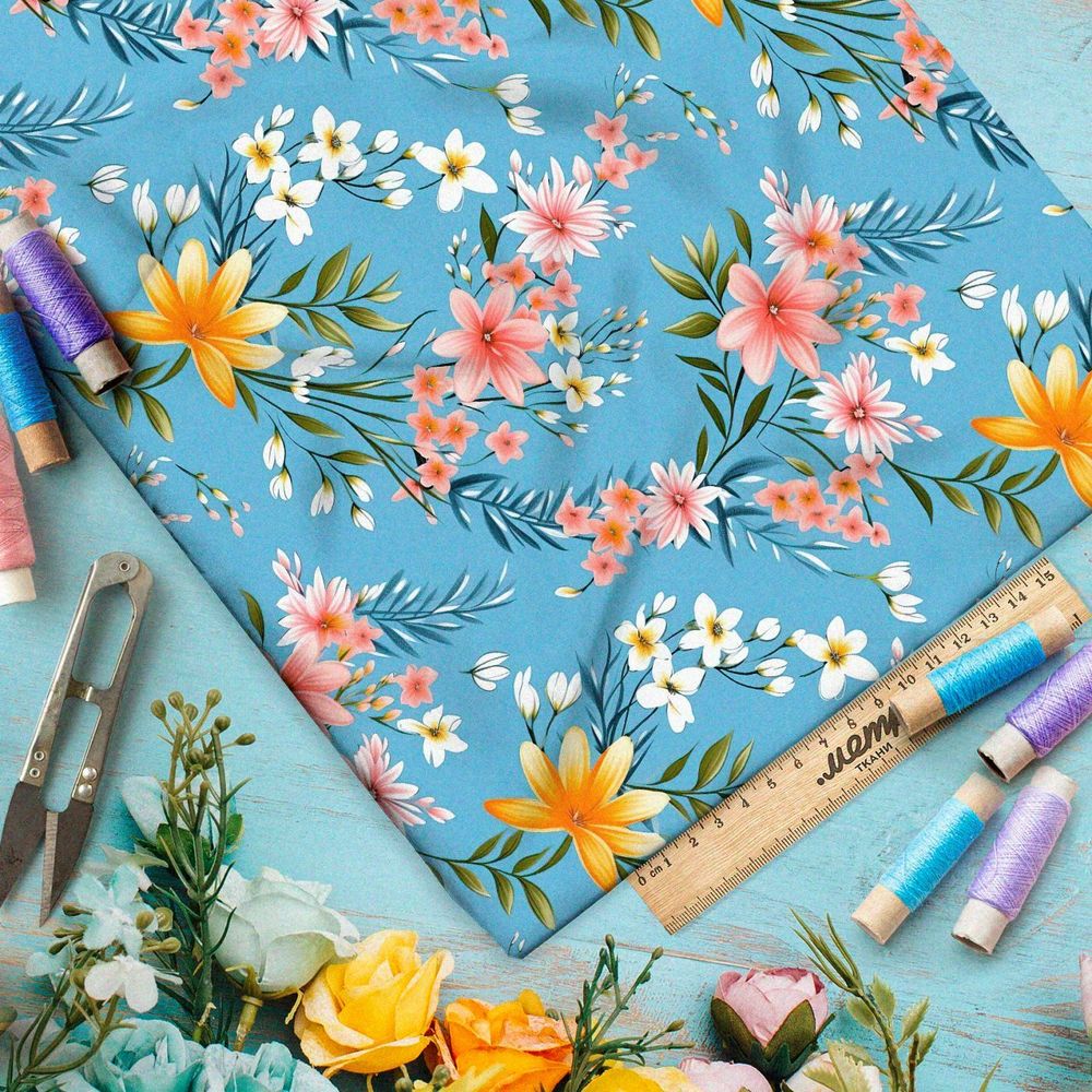 Ткань премиум сатин луговые цветы