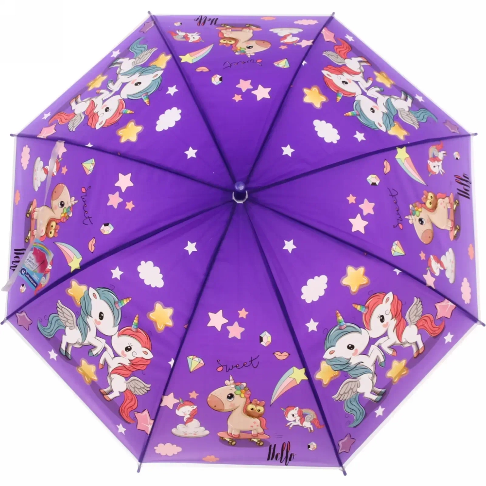 Зонт детский полуавтомат «Ultramarine - Единорожки», микс 4 цвета, 8 спиц, d-86см, длина в слож. виде 65см