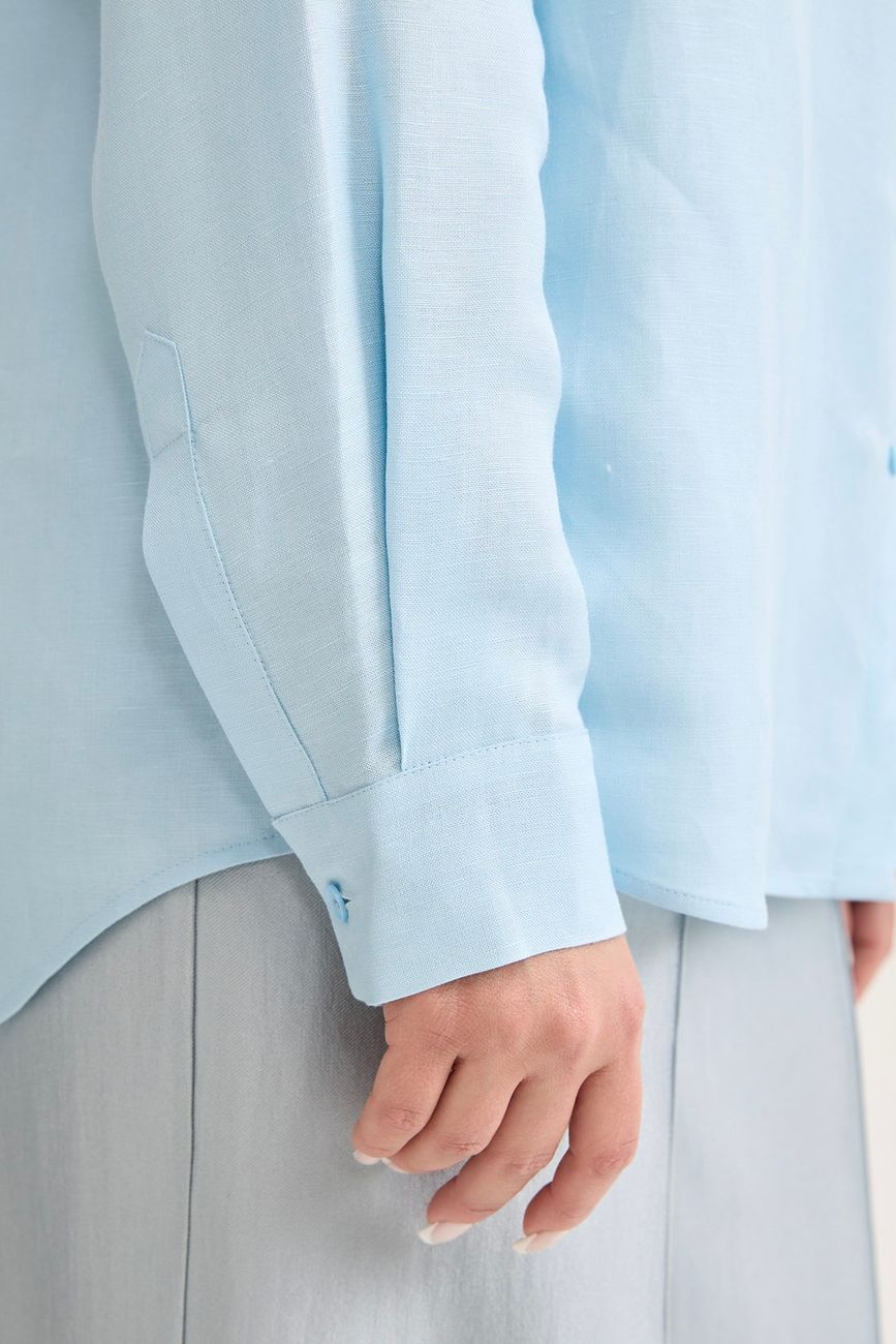 Рубашка с длинным рукавом изо льна, голубой