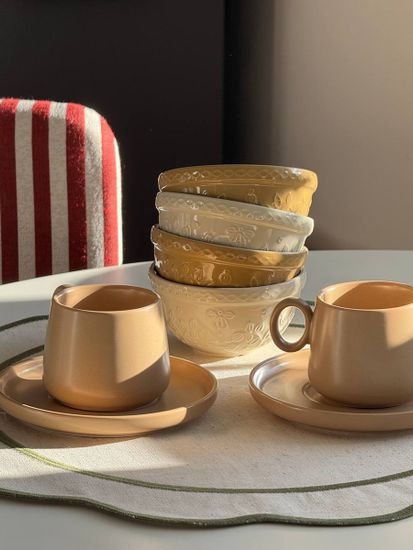 Набор из 4 пиал кремового/бежевого цветов с рельефным узором Ягоды Тайги из коллекции russian north, 130 мл