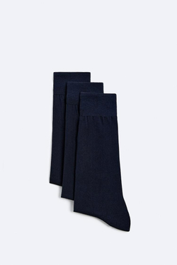ZARA НАБОР ИЗ ТРЕХ ПАР НОСКОВ ИЗ ПРОЧНОГО ХЛОПКА, МОРСКОЙ СИНИЙ