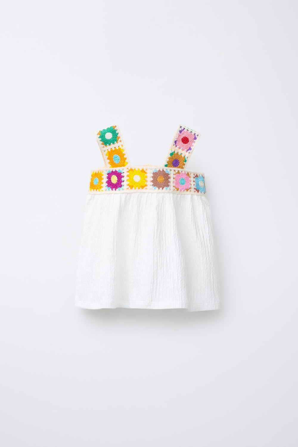 ZARA ТОП ИЗ РЕЛЬЕФНОЙ ТКАНИ С КРУЖЕВОМ КРОШЕ, ЖЕЛТОВАТО-БЕЛЫЙ