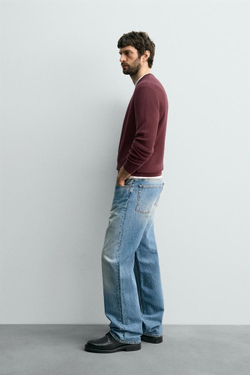 ZARA ДЖЕМПЕР КЛАССИЧЕСКОГО КРОЯ С РЕЛЬЕФНОЙ ТКАНЬЮ, БОРДОВЫЙ