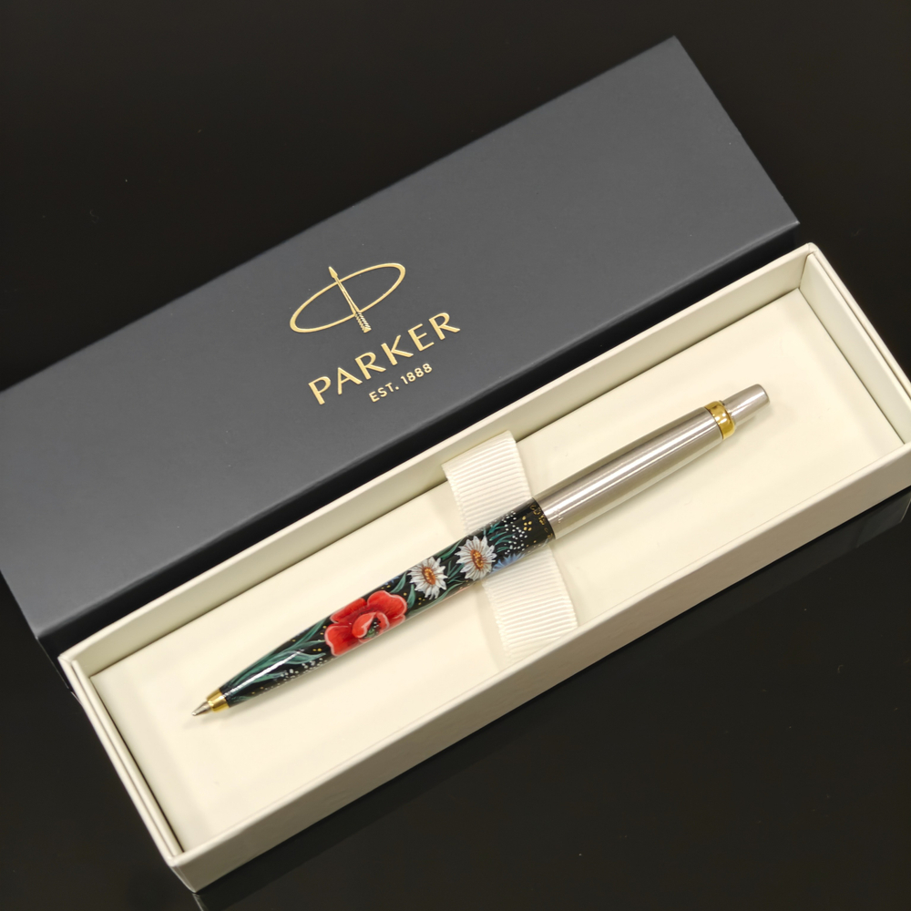 Коллекционная сувенирная авторучка Parker "Полевые цветы" с ручной росписью Палех в коробке