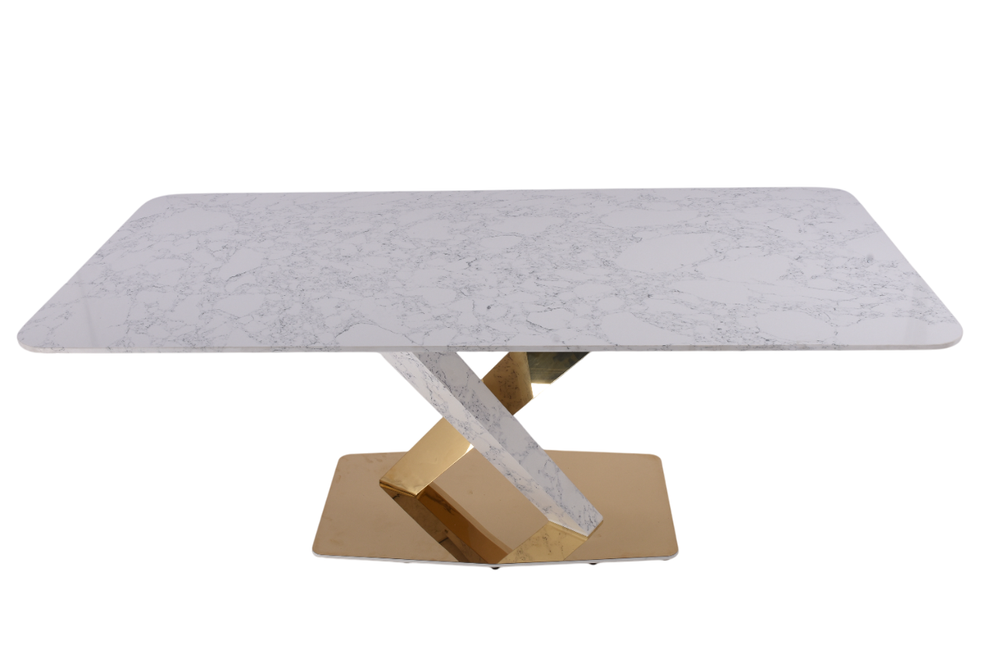 Стол обеденный Ist Casa Интерно Гранд, 200х100х75 см, белый мрамор, золото