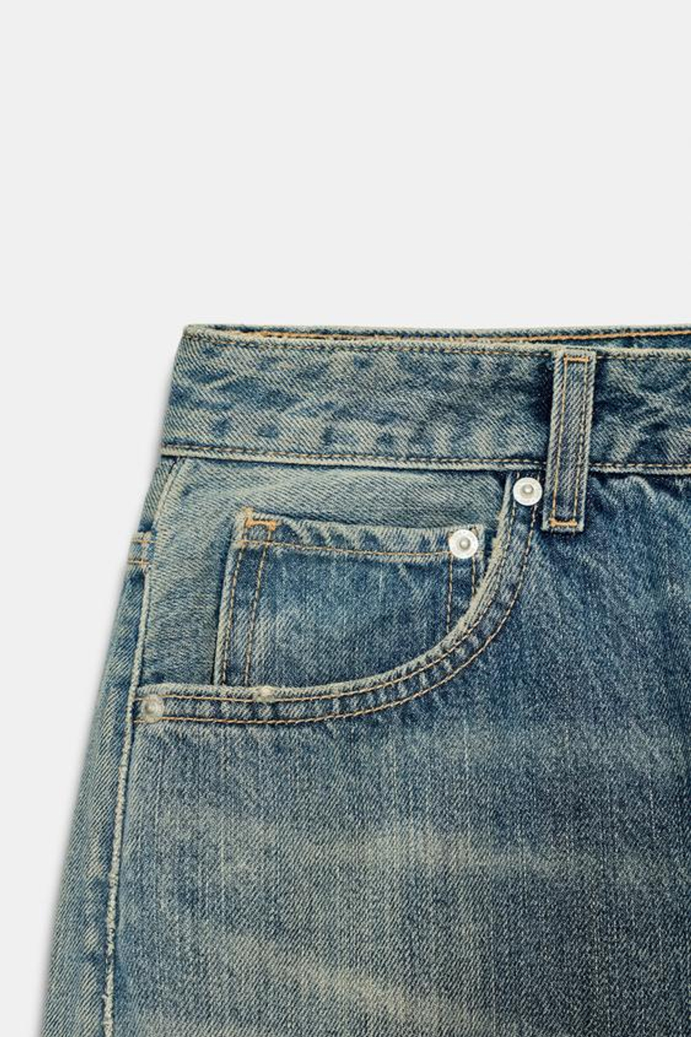 ZARA ДЖИНСЫ TRF BAGGY BALLOON СО СРЕДНЕЙ ПОСАДКОЙ, ЛИНЯЛЫЙ СИНИЙ