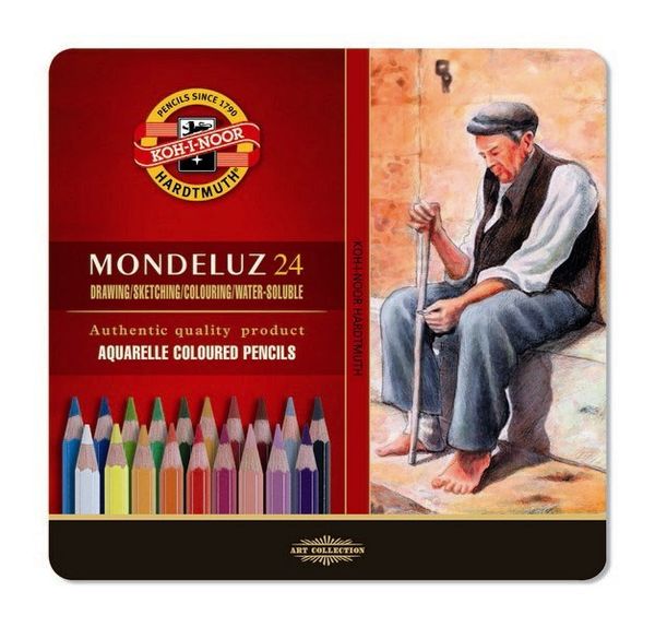 Набор художественных акварельных карандашей MONDELUZ OLD MAN 24 цвета в металлической коробке