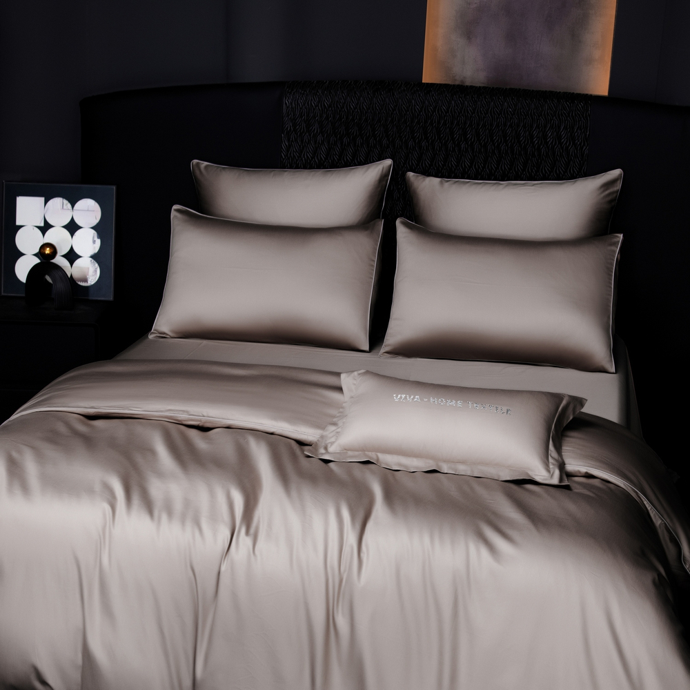 КПБ Однотонный Сатин Премиум на резинке OCPR006, 2 спальный, 4 наволочки, простынь 140*200*30