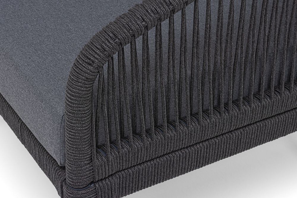 "Канны" лаунж-зона 4-местная (разборная) из роупа со столиком "Диего" цвета "серый гранит", роуп темно-серый круглый, ткань темно-серая