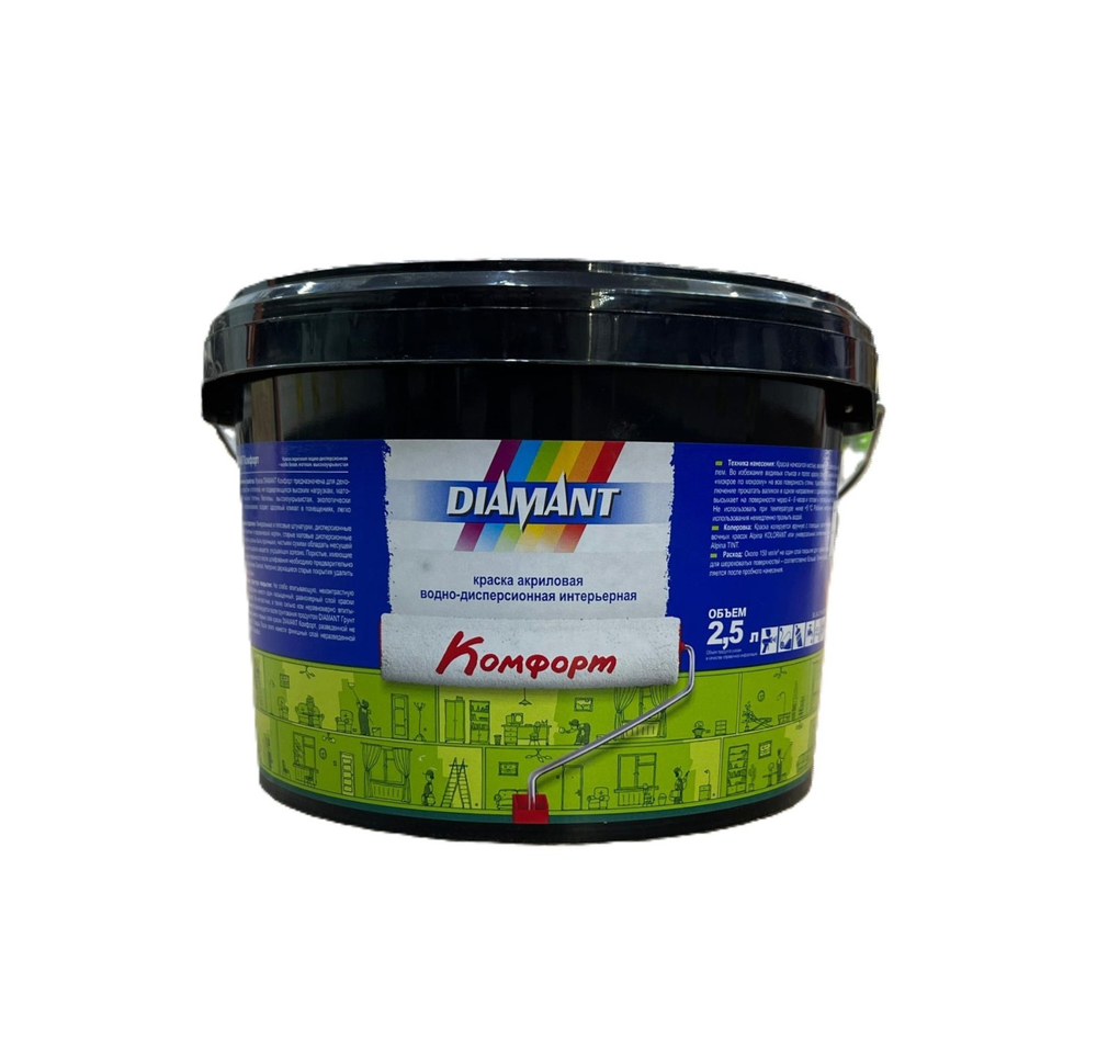 КРАСКА АКРИЛОВАЯ В/Д БЕЛАЯ DIAMANT КОМФОРТ 2,5Л / 3,6КГ