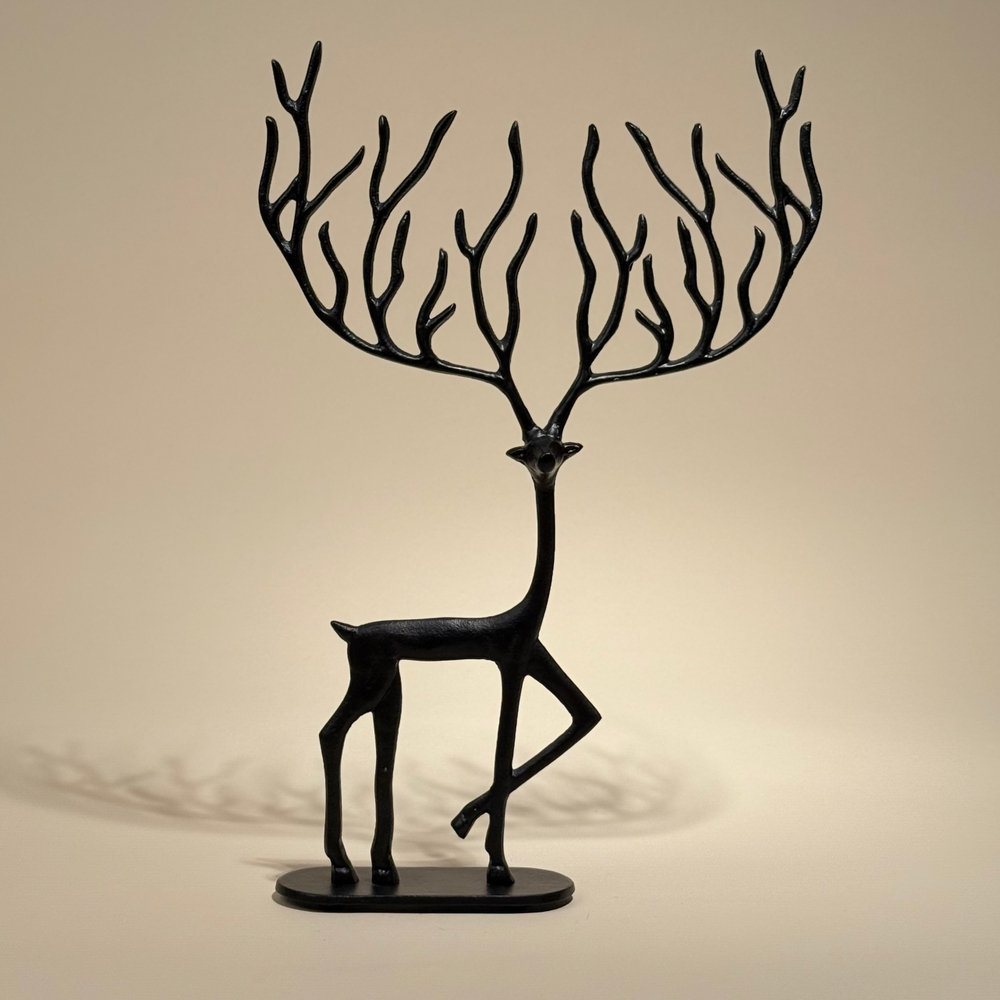 Декор Олень, черный металл 36см