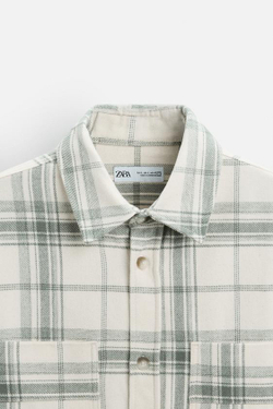 ZARA РУБАШКА ИЗ ФЛАНЕЛИ В КЛЕТКУ, ЖЕМЧУЖНО-СЕРЫЙ