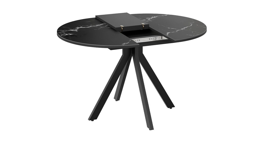 Стол кухонный обеденный круглый раздвижной Черный муар/Стекло глянцевое белое 100(132)х75х75 см