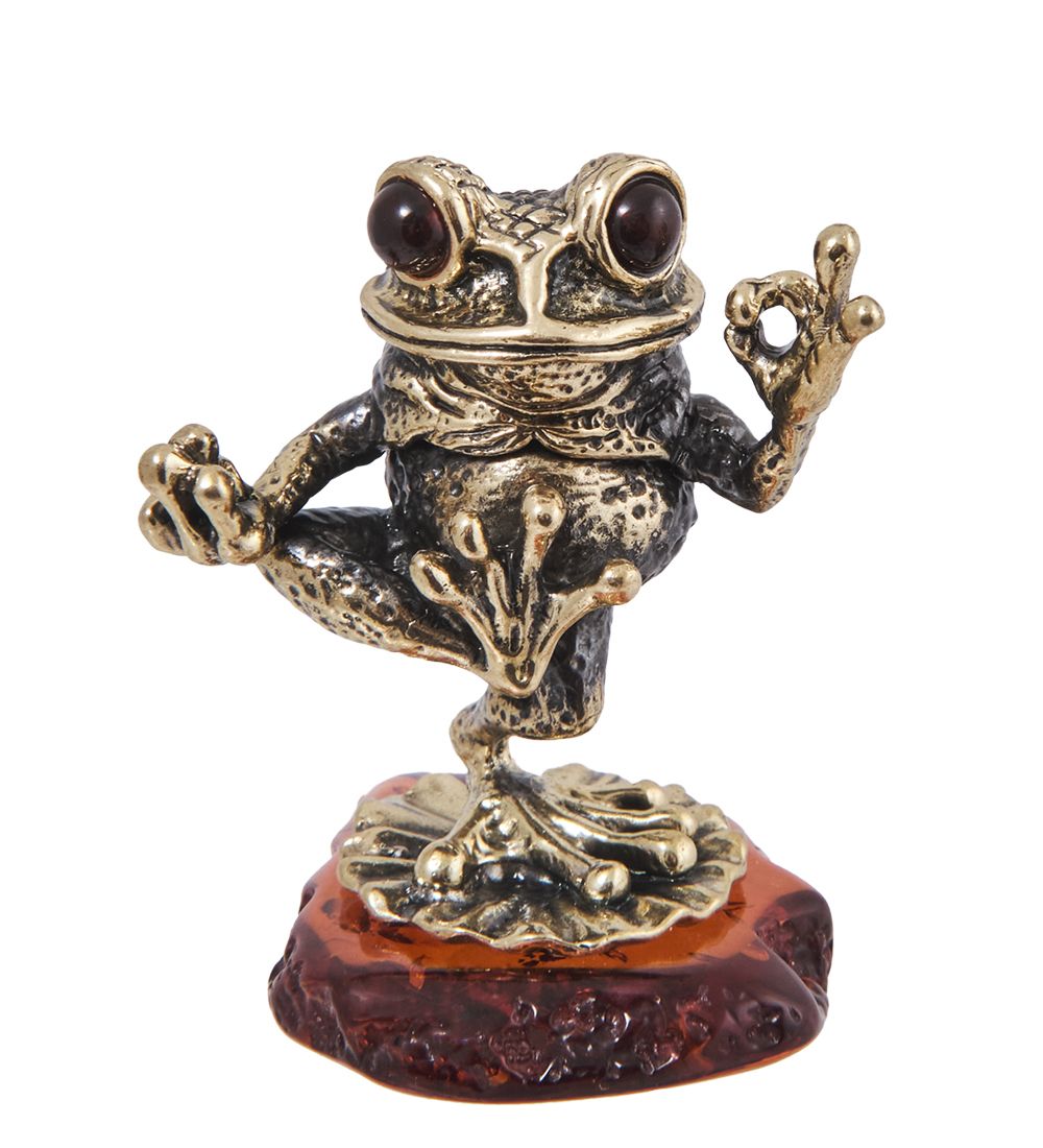 Народные промыслы AM-4049 Фигурка «Лягушка Баланс» (латунь, янтарь)