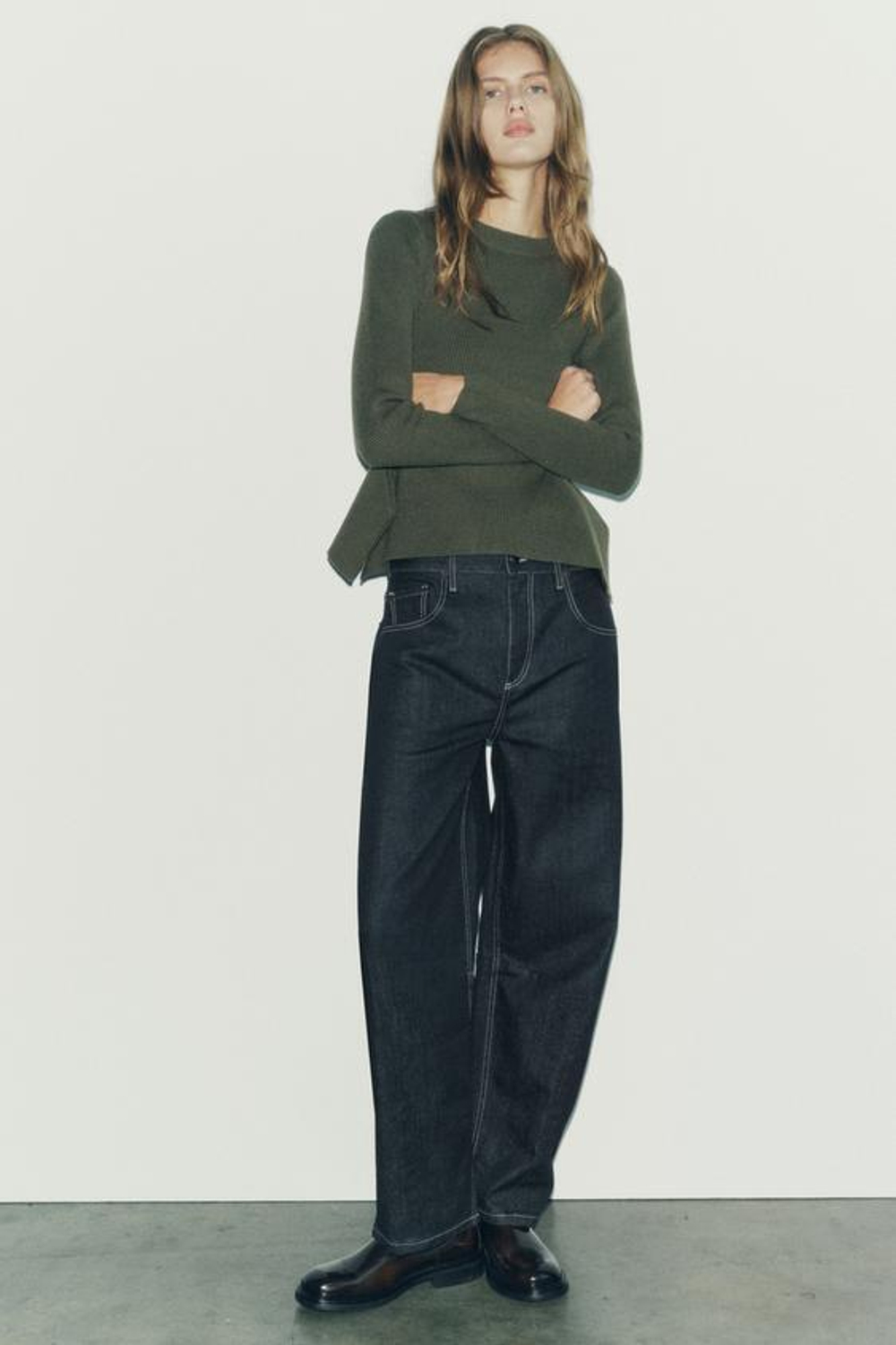 ZARA СВИТЕР С БАСКОЙ, ЗЕЛЕНЫЙ