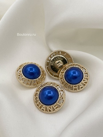 Пуговицы Шан. Золотые Жемчуг5 лого 20 мм синие