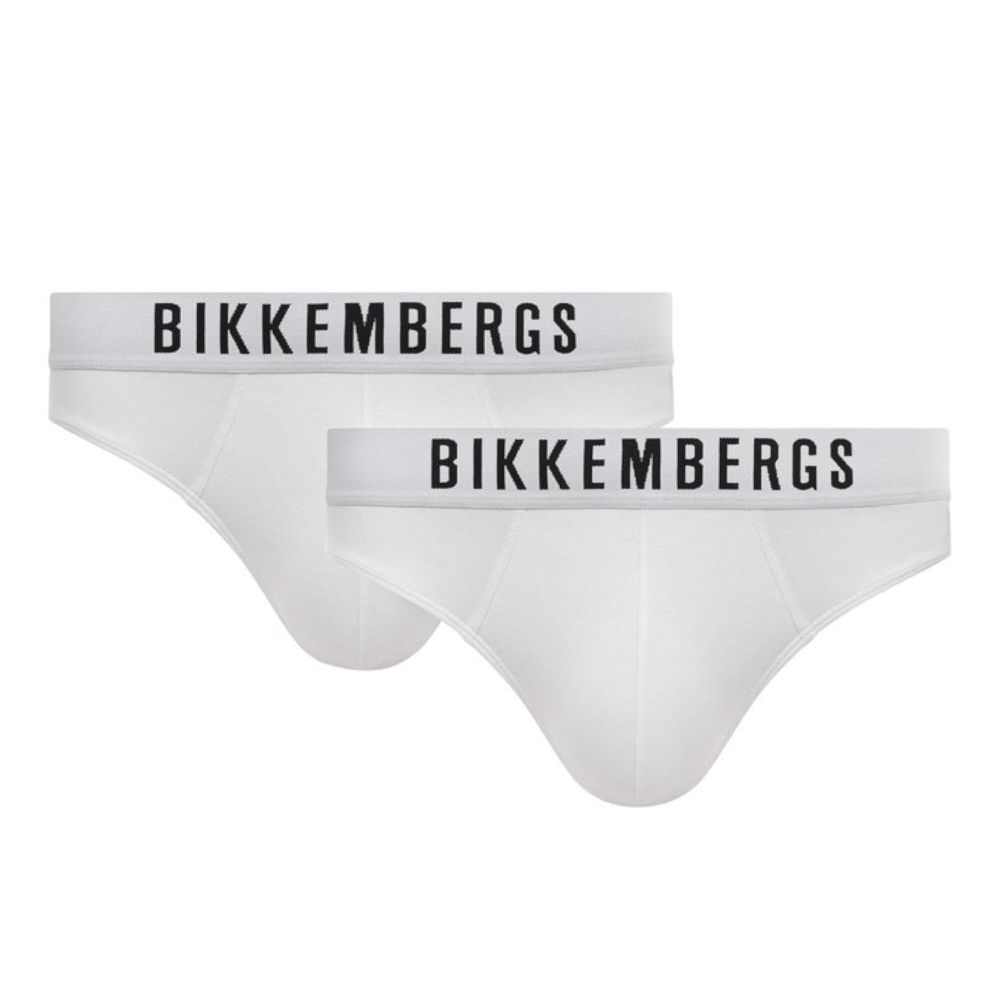 Мужские трусы брифы белые набор 2 в 1 Bikkembergs ELEGANCE BKK1USP10BI/2