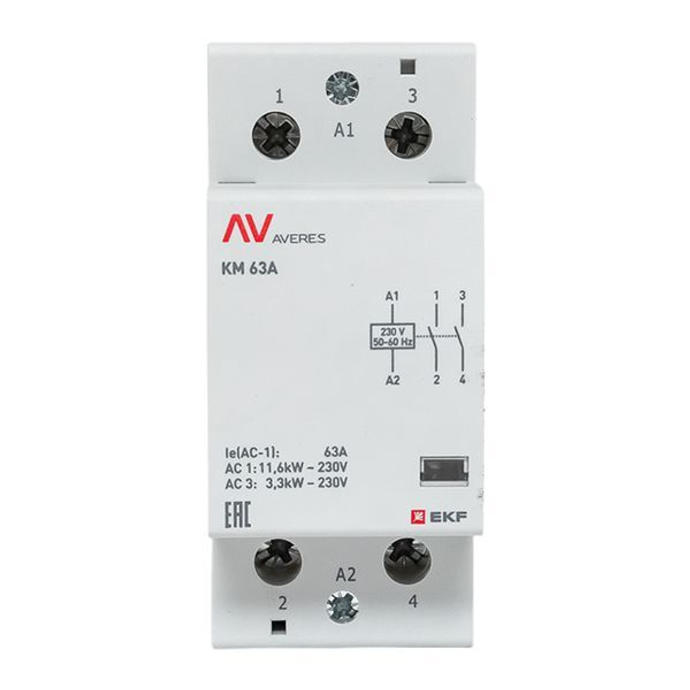Контактор модульный EKF km-av-2-63-20-230V