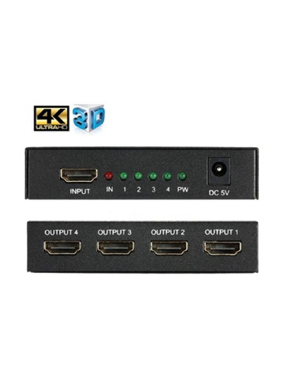 ORIENT HSP0104H, HDMI 4K Splitter 1->4, HDMI 1.4/3D, UHDTV 4K(3840x2160)/HDTV1080p/1080i/720p, HDCP1.2, внешний БП 5В/1А, метал.корпус (29986)