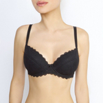 Кружевной пуш-ап бюстгальтер на каркасах с трехразрезной чашкой (Размер: 75D) (Цвет: черный)