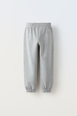 ZARA БРЮКИ ИЗ МЯГКОЙ ТКАНИ С НАДПИСЬЮ, СЕРЫЙ С МЕЛАНЖЕВЫМ ЭФФЕКТОМ