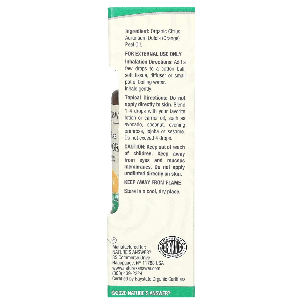 Nature's Answer, Органические эфирные масла, масло апельсина, 0,5 жидких унций (15 мл)