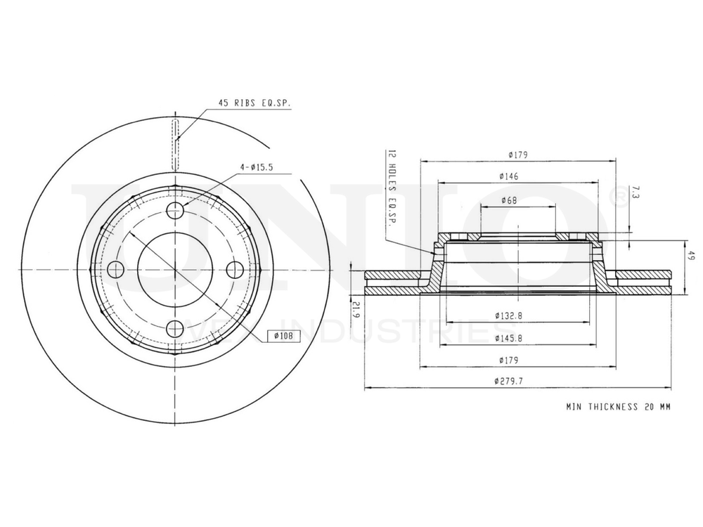 Диск тормозной передний UNIO BRD-20425