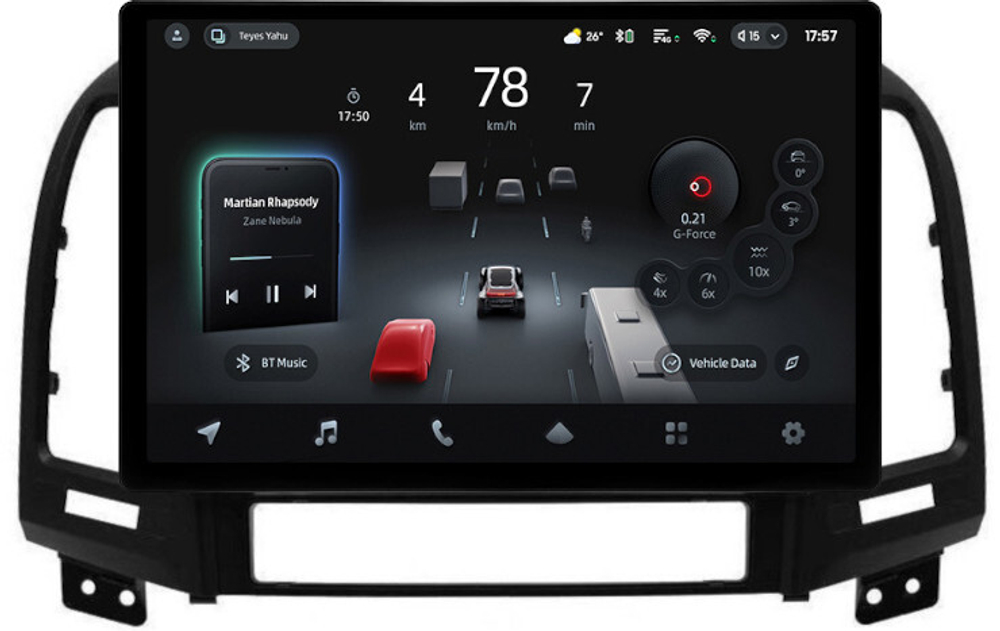 Магнитола для Hyundai Santa Fe 2 CM 2006-2012 (рамка черная) - Teyes CC4-PRO монитор 13" 2K QLED на Android 13, Snapdragon 778G, 8+128, AI, CarPlay, DSP, 4G SIM-слот