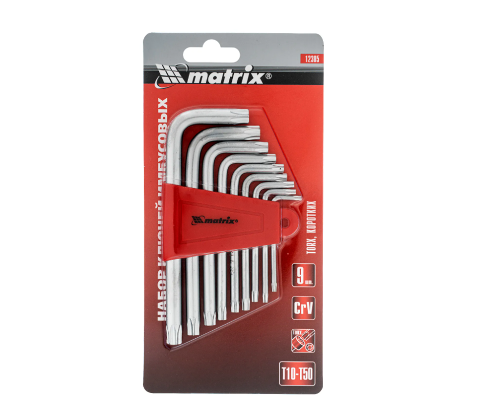 Набор коротких имбусовых ключей TORX, 9шт, T10-T50, CrV, сатин MATRIX 12305