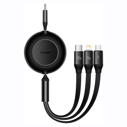 Кабель USB-C - C+L+M  Baseus Bright Mirror II Retractable 3in1 Charging+Data 100W 1.1m - Black