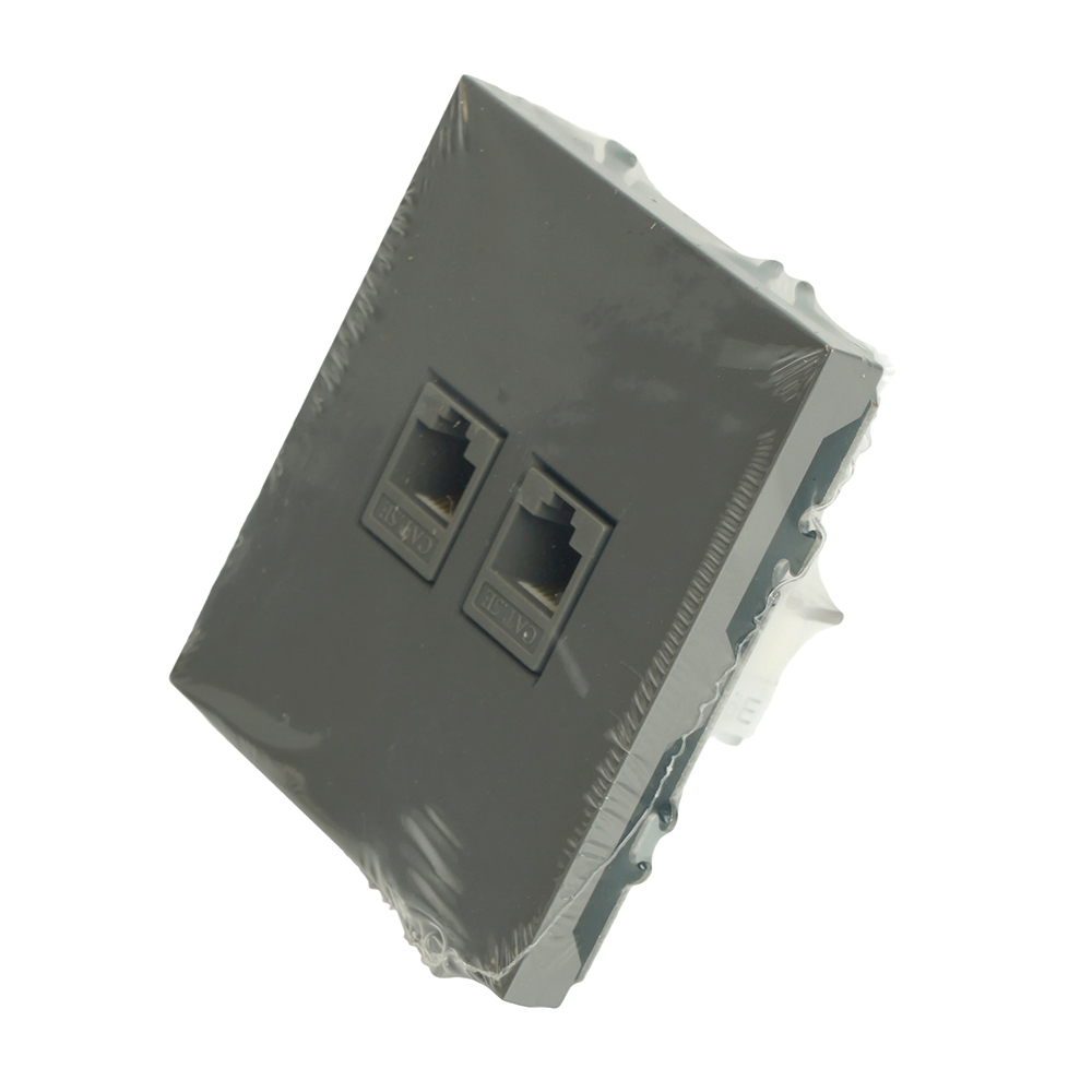 Розетка компьютерная 2-местная RJ-45 (механизм), STEKKER, серия Эмили, RST00-5111-10, платиново-серый, soft touch 49952