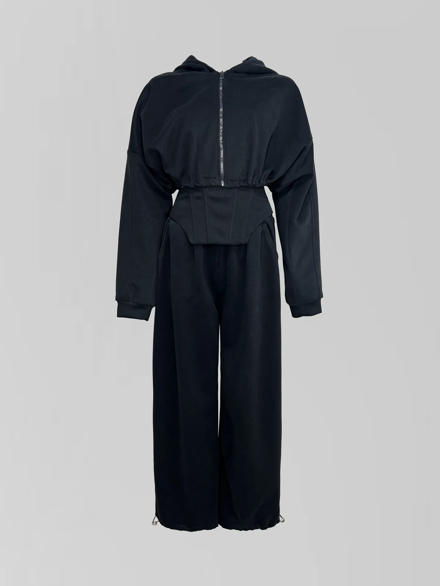 Костюм-тройка Agdali Brand 1023 спортивный из укороченной зип-кофты, широких штанов и корсета