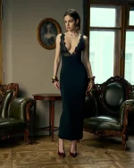 Платье с кружевом на груди, Черный