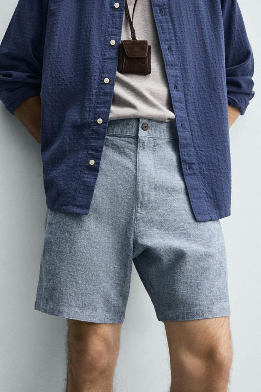 ZARA ШОРТЫ REGULAR FIT ИЗ РЕЛЬЕФНОЙ ТКАНИ, СИНИЙ/БЕЛЫЙ