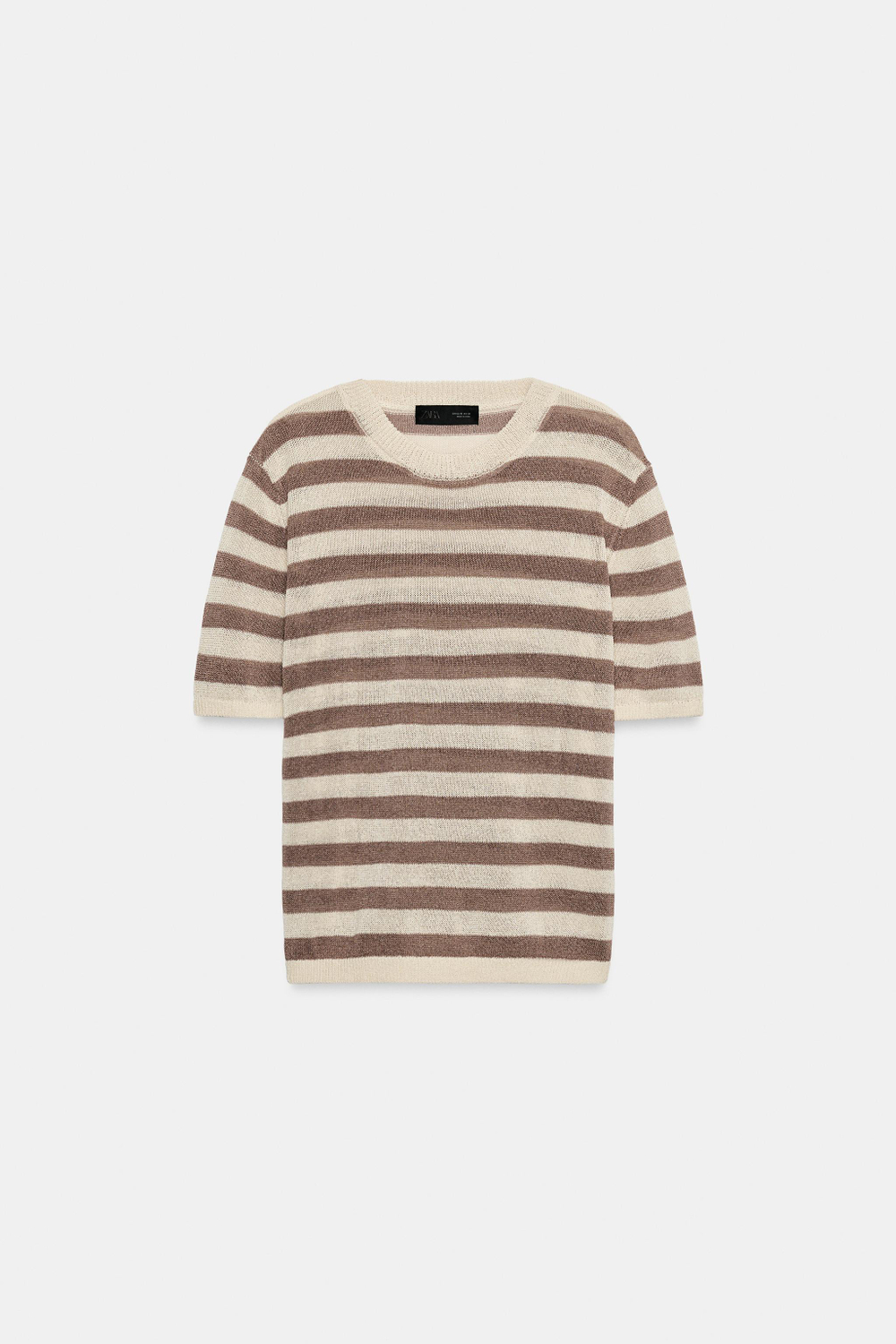 ZARA ТРИКОТАЖНЫЙ ТОП С КОРОТКИМИ РУКАВАМИ, ЭКРЮ/КОРИЧНЕВЫЙ