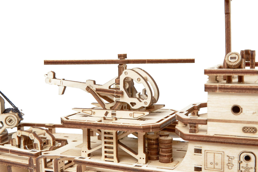 Механическая деревянная сборная модель Wood Trick Исследовательская Яхта (Корабль)