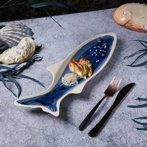 Блюдо овальное 42*13,3 см h4,5 см Рыба Fish Northern Blue Frutti di Mare P.L. [1]