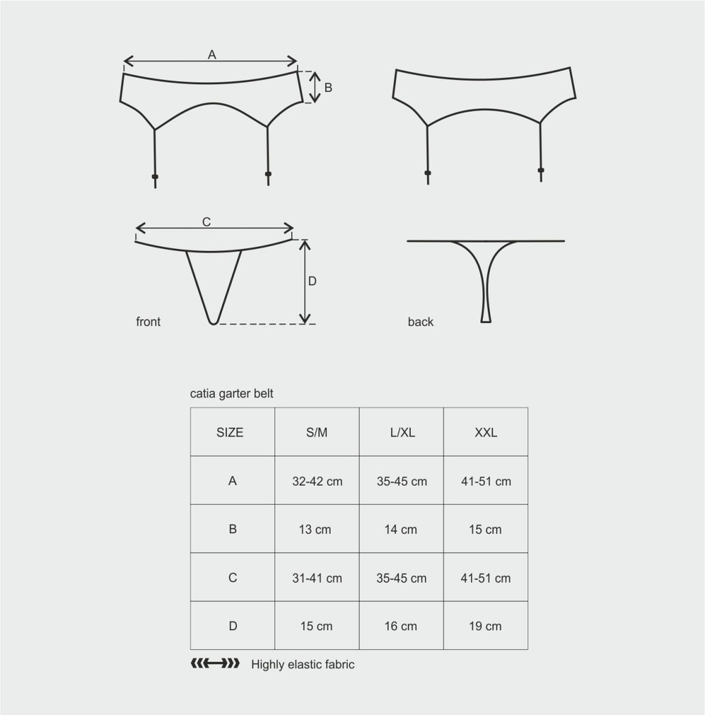 Кружевной пояс для чулок Catia в комплекте с трусиками-стрингами (Размер: XXL) (Цвет: черный)