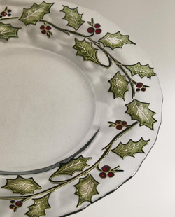 ZARA HOME НОВОГОДНЯЯ ДЕСЕРТНАЯ ТАРЕЛКА ИЗ СТЕКЛА С РИСУНКОМ «ПАДУБ», ПРОЗРАЧНЫЙ