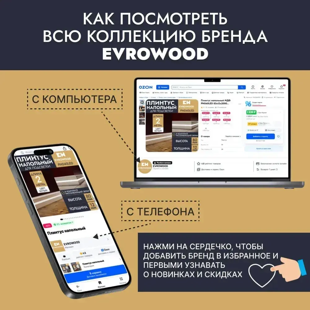 Плинтус напольный для подсветки МДФ PN021LED 70х16х2000