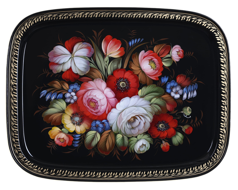 Жостовский поднос декоративный, размер 45х35 см (A19), металлический