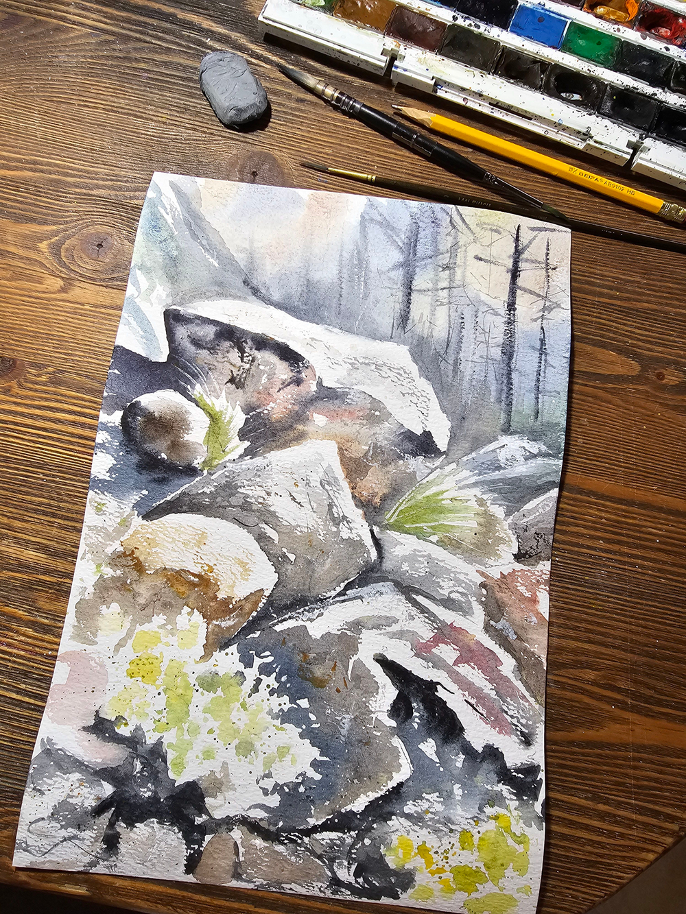 Картина авторская акварельная в паспарту 30х40 см на стену для интерьера "Земля Карелии"