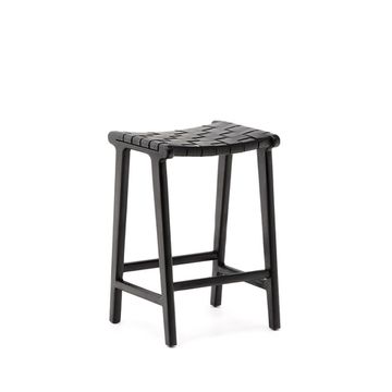 Табурет Calixta из кожи и красного дерева с черной отделкой