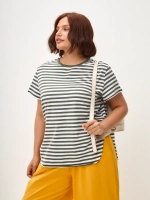 Футболка дизайнерская тельняшка оверсайз с фигурным низом