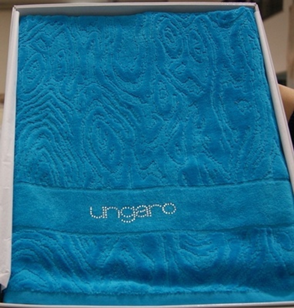 Полотенце 100х150 Emanuel Ungaro Diamante со стразами Swarovcki голубое